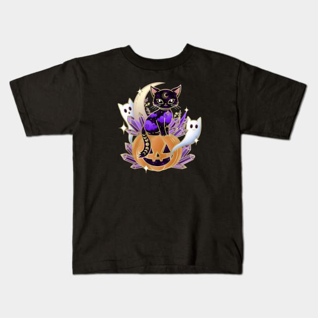 Halloween Crystal Cats Kids T-Shirt by moonstruck crystals